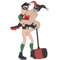 animated bambook big_ass big_breasts big_penis dc dc_comics dick_grayson female harley_quinn harley_quinn_(classic) male object_in_ass penis robin_(dc) robin_(dick_grayson) sex smiling vaginal_sex