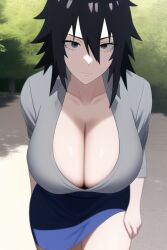 1girls ai_generated bare_legs bare_thighs big_breasts black_eyes black_hair blush boruto:_naruto_next_generations breast_focus busty choker cleavage clothed clothing curvaceous curvy curvy_body curvy_female curvy_figure cute dress female female_focus female_only fully_clothed fuzen_kazura gender_transformation genderswap_(mtf) hourglass_figure huge_breasts large_breasts light-skinned_female light_skin looking_at_viewer mature mature_female medium_hair milf nai_diffusion naruto naruto:_the_last naruto_(series) naruto_shippuden oppai pale-skinned_female pale_skin presenting_breasts rule_63 sasuke_uchiha sasuko short_dress shoulder_length_hair shounen_jump skirt solo solo_female solo_focus spiky_hair stable_diffusion thick_thighs thighs wide_hips