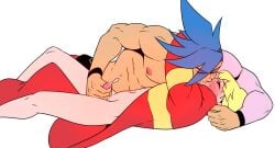 blue_hair cherrypicmilk galo_thymos gay kissing lio_fotia male male/male male_focus male_only promare