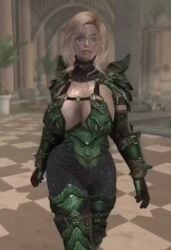 3d animated armor big_ass big_breasts bikini_armor blonde_hair blue_eyes bodysuit dat_ass dommy_mommy elf_orc_lunaire glasses huge_ass huge_breasts large_ass large_breasts rebecca_(original_character) seductive shaking skyrim tagme the_elder_scrolls tight_clothing video