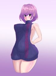 1girls bare_thighs breasts female female_only fire_emblem fire_emblem:_new_mystery_of_the_emblem grey_eyes kata_(artist) katarina_(fire_emblem) large_breasts looking_at_viewer nintendo pregnant purple_hair short_hair sideboob smile solo sweater thighs virgin_killer_sweater