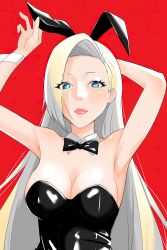 2:3_ratio alternate_version_at_source alternative_costume animal_ears arm_behind_head armpit_pose armpits arms_up bangs bare_arms black_bowtie black_leotard black_neckwear blonde_hair blue_eyes bowtie breasts bunny_ears cleavage clothing cropped crude_drawing deep_armpits detexted eyelashes_visible_through_hair female female_only hair_down hairline high_resolution ino_yamanaka kunoichi large_breasts leotard lipgloss lips lipstick long_hair looking_at_viewer makeup naruto naruto:_the_last naruto_(series) pink_lipstick platinum_blonde_hair playboy_bunny presenting_armpit red_background s_keruda sexy_armpits shounen_jump shueisha sideboob simple_background sleeveless smaller_version_at_source smooth_armpits solo swept_bangs textless thick_lips third-party_edit topaz_a.i._gigapixel upper_body upscaled very_high_resolution waist_up white_detached_collar white_wrist_cuffs