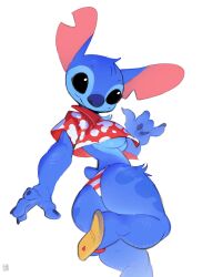 2d 4_fingers alien alien_girl anthro ass black_eyes black_sclera blue_body blue_fur blue_nose breasts digital_media_(artwork) disney female female_only female_stitch foresttherotten fur genderswap genderswap_(mtf) lilo_and_stitch looking_at_viewer rule_63 sandals smile smiling_at_viewer solo solo_female stitch_(lilo_and_stitch) tagme thick_thighs underboob white_background