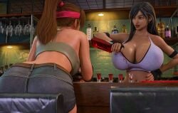 2girls 3d athletic athletic_female big_ass big_breasts bimbo black_hair breasts brown_hair bursting_breasts bust busty cleavage curvaceous curvy curvy_figure eyebrows eyelashes eyes female female_focus female_only final_fantasy final_fantasy_vii final_fantasy_vii_remake fit fit_female hair hips hourglass_figure huge_breasts human jessie_rasberry large_ass large_breasts legs light-skinned_female light_skin lips long_hair red_eyes shockabuki slushe_(website) square_enix thick thick_legs thick_thighs thighs tifa_lockhart top_heavy upper_body voluptuous wide_hips