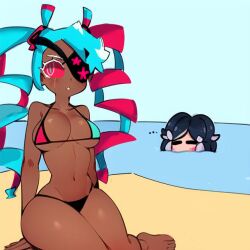 2girls ai_generated bikini cookie_run cookie_run_kingdom female female_only squid_ink_cookie twizzly_gummy_cookie