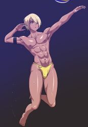 1boy abs androgynous barefoot blonde_hair buggycart bulge cute_male feet femboy feminine_male hips legs male male_only muscular muscular_arms muscular_male nipples panties short_hair sissy small_penis solo tanned tanned_skin thighs