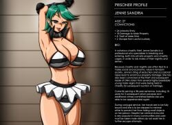 1girls 2d big_breasts collar english_text female female_only femdom femdom_caption green_hair large_breasts neocorona prison_uniform prisoner short_hair solo solo_female tagme text