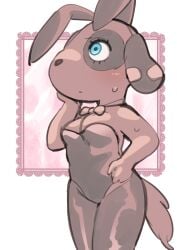 animal_crossing blush breasts bunnysuit canine cherry_(animal_crossing) ear_piercing female fur nintendo uyu video_games wide_hips