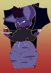 anthro anthro_only bat bat_wings cake food jeans original original_character original_characters peppyrobo spork wide_hips