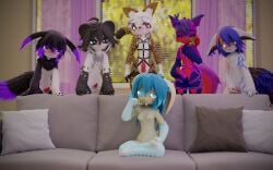 1girls 5boys blender breasts couch erection femboy furry maplekitty maplekitty_(character) penis sitting standing