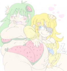 2girls ass_slap bbw big_belly bikini blush female female_focus female_only from_behind lesbian multiple_girls slapping_butt thong vannalemon vannamelon vannamelon_(copyright) virtual_youtuber yuri