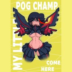 1girls 2020 cleavage female female_focus female_only kill_la_kill looking_at_viewer matoi_ryuuko meme my_little_pogchamp_(meme) open_arms peppyrobo skimpy skimpy_clothes skimpy_outfit solo underboob