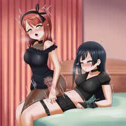 1girls black_shirt blush breasts brown_hair clothed_sex clothing cum cum_in_pussy cum_in_uterus cum_inside danzfloor female female_on_top futa_on_female futanari green_eyes legs_together light-skinned_female light-skinned_futanari light_skin long_hair love_live! open_mouth penetration penis sex shirt tongue tongue_out uehara_ayumu uterus vaginal_penetration vaginal_sex x-ray yuuki_setsuna_(love_live!)