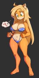 1girls 2022 activision big_breasts blonde_hair breasts cleavage coco_bandicoot crash_(series) feet female female_focus female_only flowerpigeon73 green_eyes hourglass_figure long_hair navel panty_pull pubic_hair simple_background solo solo_female thought_bubble