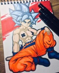 2020 abs dragon_ball dragon_ball_super dragon_ball_z female_goku goku mastered_ultra_instinct muscles muscular_female no_shirt pasties peppyrobo rule_63 shirtless shirtless_female son_goku traditional_art ultra_instinct