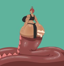 anal anal_vore belly big_belly bonnestar12 female_pred hyper hyper_breasts hyper_butt lamia muscular muscular_arms muscular_female snake snake_girl strong_female tan_body tan_skin tanktop tomboy vore