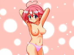 aino_heart arcana_heart big_breasts blush breasts large_breasts nipples no_bra panties pink_hair underwear