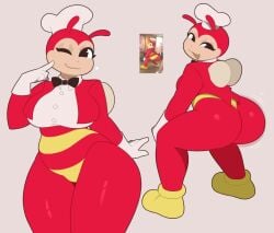 1female 1girls 2025 2d 2d_(artwork) anthro ass bee bee_girl big_ass big_butt exqmaster female jollibee jollibee_(mascot) mascot red_body reference_image shaking_ass shaking_butt solo solo_female twerking wink