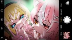 1boy1girl 1girls 2d 2d_(artwork) bed big_breasts blonde_hair blush breasts camera cat_ears cat_girl catgirl cum cum_in_mouth cum_on_face enya_yoruneko fanart fanart_from_twitter fellatio female female_focus flashing glasses green_eyes hat heterochromia indie_virtual_youtuber kalopsie_px large_penis latam_virtual_youtuber light-skinned_female light_skin long_hair nipples penis_on_face photo pink_eyes pink_hair pink_nipples selfie short_hair slim_female sunny_suuris tongue tongue_out two-tone_hair virtual_youtuber vtuber vtuberfanart yellow_eyes young younger_female