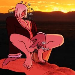 anal anal_sex andromorph body_hair chimericthembo condom cuntboy cuntboy/male fingering_pussy fingering_self human humanoid male nude partially_clothed riding riding_penis sunset tengen_toppa_gurren_lagann viral warm_colors warm_lighting