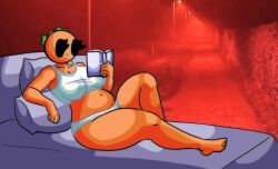 1girls bed belly belly_button black_eyes book breasts chetoh cleavage feet female female_focus female_only holding_book holding_object leaf leaf_hair lying_on_back mandy_(chetoh) oc on_bed orange orange_body original original_character outside photo_background pillow reading reading_book smile smiling underwear white_underwear