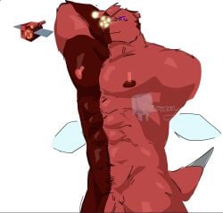 1_eye abs anthro arthropod bee bee_stinger bee_swarm_simulator breasts flaccid genitals hand_behind_head hi_res hymenopteran icerary insects looking_at_viewer looking_down looking_down_at_viewer male multicolored_body nipples penis precise_bee_(bee_swarm_simulator) purple_eyes reference_image roblox roblox_game self_upload simple_background smile smiling_at_viewer sniper_scope solo watermark white_background