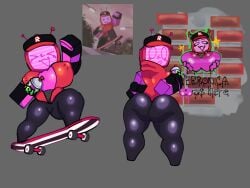 1girls ass ass_focus back_view big_ass big_breasts blocky_body breasts clothing female female_only forsaken_(roblox) graffiti graucierot nipple_bulge reference_image roblox roblox_game robloxian robot robot_girl self_upload skateboard skater solo tagme thick_thighs thighs tv_head veeronica
