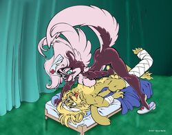 1990s 1997 20th_century anthro balls bed breasts cast feline female fur furry hat male nurse on_back open_mouth penis skunk steven_martin straight