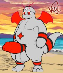 anthro arm_markings balls beach_background belly belly_markings big_balls big_penis detailed_background dragonite erection generation_1_pokemon genital_markings genitals hi_res huge_balls male male_only markings nintendo nude overweight overweight_anthro overweight_male penis penis_markings pokemon pokemon_(species) rutherford_(tkongingi) signature solo solo_male tail tail_markings thick_penis tight_balls tkongingi