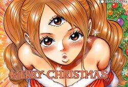 1girls 3_eyes accurate_art_style ai_generated big_breasts breasts charlotte_pudding christmas christmas_clothing christmas_outfit christmas_present female female_focus female_only grandgoonart holidays juicy_lips kissing lips lipstick manga manga_cover manga_page manga_style one_piece patreon patreon_username santa_costume santa_hat shonen_jump solo solo_female solo_focus