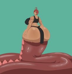 anal anal_vore belly big_belly bonnestar12 female_pred hyper hyper_breasts hyper_butt lamia muscular muscular_arms muscular_female snake snake_girl strong_female tan_body tan_skin tanktop tomboy vore