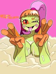 1female 1girls alternate_version_available amphibian anthro bath bathing_in_cum covered_in_cum cum cum_bath cum_in_mouth cum_in_pussy cum_in_womb cum_inside cum_on_body cum_on_breasts cum_on_face excessive_cum excessive_genital_fluids female frog frog_girl impregnated impregnation long_hair oc original_character red_hair red_sclera sole_female solo solo_female startraveler tongue tongue_out wink winking winking_at_viewer womb