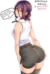 1girls 2020 2025 2d 2d_(artwork) anisdrawn armpit artist_name ass ass_focus bare_shoulders big_ass big_breasts big_butt black_choker black_shorts black_thighhighs blush breasts butt chainsaw_man choker cleavage clothed clothed_female commentary english_commentary english_text female female_focus female_on_cloth female_only from_behind fully_clothed green_eyes hair_between_eyes highres looking_at_viewer looking_back medium_breasts nervous nervous_smile open_mouth paag pantylines patreon_username pinup ponytail purple_hair questionable rain realistic_proportions reze_(chainsaw_man) shirt short_hair shorts simple_background sitting skirt sleeveless sleeveless_shirt smiling smiling_at_viewer solo solo_female solo_focus speech_bubble sweat talking_to_viewer text thighhighs thighs tie white_background white_shirt youtube_username