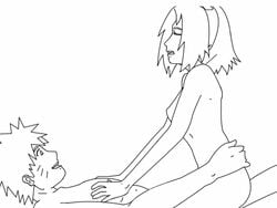 1boy 1girls animated cowgirl_position desto female human male monochrome naruto sakura_haruno sex straddle straight uncensored uzumaki_naruto vaginal_penetration