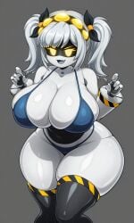 1girls ai_generated big_breasts bikini female_only grey_hair j_(murder_drones) murder_drones smiling thick_thighs