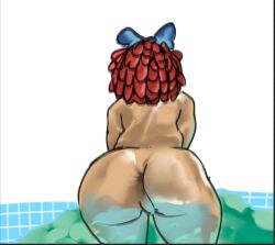 1girls ass_focus asshole big_ass bow completely_nude_female doll_girl looking_away pool poolside ragatha ragatha_(tadc) ragatha_(the_amazing_digital_circus) red_hair shiny_skin solo_female thighs