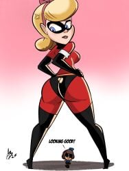 1girls atomickingboo blonde_hair blonde_hair_female bo_peep bodysuit cosplay crossover elastigirl_(cosplay) female_only giggle_mcdimples looking_back pixar sfw solo solo_female solo_focus source_request superhero superhero_costume superheroine tagme the_incredibles toy_story