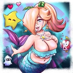 1:1 1girls 2020s absurd_res big_breasts blonde_hair blooper cheep_cheep female hair_over_one_eye huge_breasts jpeg luma mario_(series) merfolk mermaid mermaid_girl mermaid_tail necklace nintendo paramour_cruz paramourcross ponytail princess princess_peach:_showtime! princess_rosalina source_request super_mario_galaxy underwater water