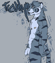 1boy anthro feline fur furry hi_res lumi male male_only monochrome nude penis pose solo tiger trevalyn uncut