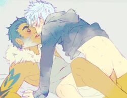 2boys anal blue_hair boner bottomless bunnymund easter_bunny_(rise_of_the_guardians) erection gay hoodie jack_frost male male_only multiple_boys penis personification rise_of_the_guardians sex sideburns white_hair yaoi