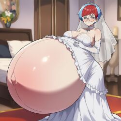 ai_generated bride bride_gown bride_veil hyper_pregnancy lazybonesai penny_(pokemon) pokémon pokemon pokemon_sv pregnant pregnant_belly pregnant_female wedding_dress.