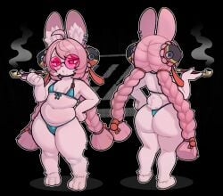 1girls anthro ass big_ass bikini breasts bubble_butt champchidi fat_ass female female_only furry furry_only glasses kiseru lagomorph large_ass pink_fur pink_hair pipe_smoking rabbit shortstack smoking solo swimsuit tail thick_ass thick_thighs thiren wide_hips zenless_zone_zero zhao_(zenless_zone_zero)