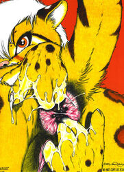 1990s 1997 20th_century anus claws close-up feline female fingering gaping_anus james_m_hardiman looking_back masturbation messy pussy pussy_juice raised_tail red_eyes tail