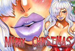 1girls accurate_art_style ai_generated big_breasts breasts charlotte_smoothie christmas christmas_clothing christmas_outfit christmas_present female female_focus female_only grandgoonart holidays juicy_lips kissing lips lipstick manga manga_cover manga_page manga_style one_piece patreon patreon_username santa_costume santa_hat shonen_jump solo solo_female solo_focus
