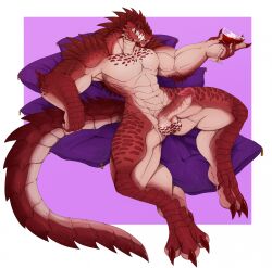 alcohol anthro beastsburden beverage claws container cup drinking_glass erection genitals glass glass_container glass_cup hi_res lizard male muscular muscular_anthro muscular_male pecs penis reptile scalie sharp_claws sharp_teeth solo teeth wine wine_glass zartersus