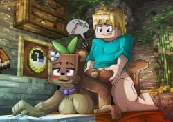 1boy 1girls anal_penetration anal_sex anthro bear_ears bear_girl bear_tail bed bedroom bia_prowell_(slipperyt) blue_eyes blush breasts brown_fur collar doggy_style drawn female furry horny_female human_male humanoid living_plushie male minecraft no_panties no_pants nude_female outside plushie plushophilia rainihorn red_eyes sex tagme teddy_bear