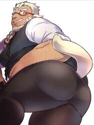 animal_ears animal_tail ass beard bent_over big_ass facial_hair fully_clothed glasses huckle_(live_a_hero) live-a-hero male male_only solo solo_male tail umyuta