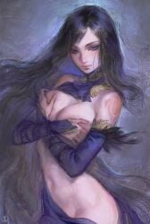 1girls 2023 black_hair breasts bridal_gauntlets castlevania castlevania:_order_of_ecclesia covering_breasts digital_media_(artwork) dress female hi_res konami nat_the_lich natthelich painting_(artwork) shanoa solo solo_female solo_focus tattoo undressing very_long_hair video_games