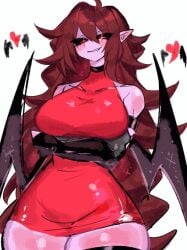 big_breasts demon demon_girl demon_wings devil devil_tail devil_wings friday_night_funkin girlfriend_(friday_night_funkin) gloves holding_breast purple_skin red_dress seductive thick_thighs thighs tight_clothing usa37107692 wings