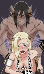 1boy 1girls animal_ears behind big_breasts blonde_hair blue_eyes brown_hair bull cosplay cow_girl cowgirl cute dark-skinned_male dark_hair dominant_male domination female green_eyes hetero_sex heterosexual horns ino_yamanaka kakuzu male monster naruto naruto_(series) naruto_shippuden pale-skinned_female red_eyes rough_sex skirt straight submissive submissive_female vaginal_penetration